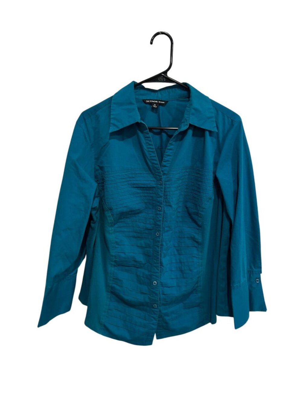 Zac Rachel 2X Teal Pleated Button Up Long Sleeve Shirt Minimalist Clean Girl